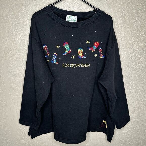 VTG Western Cowboy Boots “Keep Up Your Heels” Pullover - Picture 2 of 7